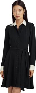 Двухцветное платье-рубашка из жоржета с поясом LAUREN Ralph Lauren, цвет Black/Mascarpone Cream