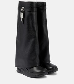 Байкерские кожаные ботинки до колена с замком shark lock Givenchy, черный