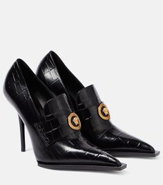 Лакированные туфли с тиснением под крокодила Versace, черный