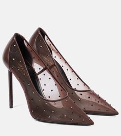 Туфли anja 105 с декорированной сеткой Saint Laurent, коричневый