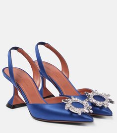 Атласные туфли begum с пяткой на пятке Amina Muaddi, синий