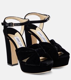 Бархатные босоножки на платформе heloise 120 Jimmy Choo, черный