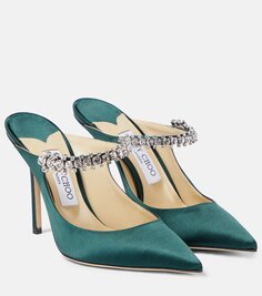 Атласные туфли-мофели bing 100 с декором Jimmy Choo, зеленый