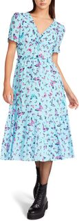 Платье миди из хлопковой вуали Butterfly Dance Betsey Johnson, цвет Beachy Blue