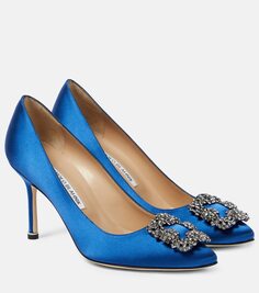 Атласные туфли hangisi 90 с декором Manolo Blahnik, синий