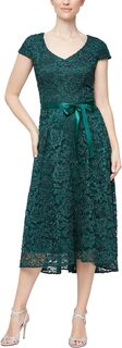 Вечернее платье с высоким и низким вырезом и короткими рукавами Alex Evenings, цвет Hunter Green