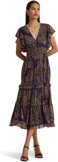 Многоярусное платье из жоржетта с поясом и узором пейсли LAUREN Ralph Lauren, цвет Purple Multi