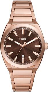 Часы Everett Three-Hand Date Rose Gold-Tone Stainless Steel Watch - FS6028 Fossil, цвет Rose Gold
