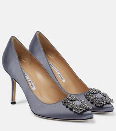 Атласные туфли hangisi 90 с декором Manolo Blahnik, серый