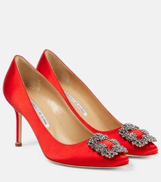 Атласные туфли hangisi 90 с декором Manolo Blahnik, красный