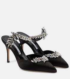 Атласные туфли-мофели lurum 90 с декором Manolo Blahnik, черный