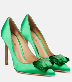 Атласные туфли с декором Gianvito Rossi, зеленый