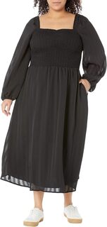 Платье миди Lucie Plus Emine с длинными рукавами и рюшами — в полоску из жатого хлопка Madewell, цвет True Black