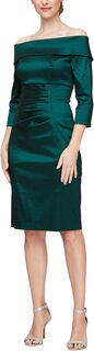 Короткое платье из тафты с открытыми плечами и рюшами на талии Alex Evenings, цвет Emerald Green