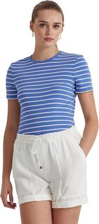 Полосатая футболка из эластичного хлопка LAUREN Ralph Lauren, цвет New England Blue/White