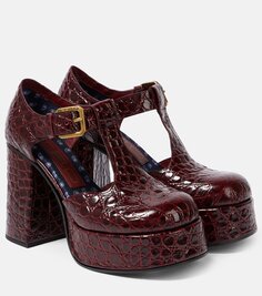 Туфли мэри джейн из кожи с тиснением под крокодила Etro, красный