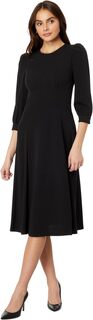 Платье миди из крепа Scuba с рукавами 3/4 со складками Calvin Klein, черный