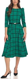 Платье миди из крепа Scuba с поясом Calvin Klein, цвет Pine/Black