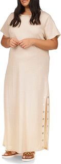 Платье-футболка в рубчик размера миди с люверсами больших размеров MICHAEL Michael Kors, цвет White/Gold
