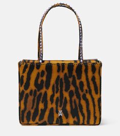 Атласная сумка-тоут superamini с леопардовым принтом Amina Muaddi, мультиколор