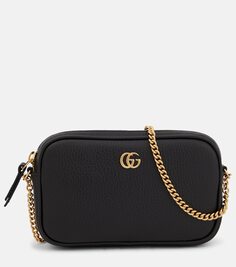 Миниатюрная кожаная сумка на плечо gg marmont Gucci, черный