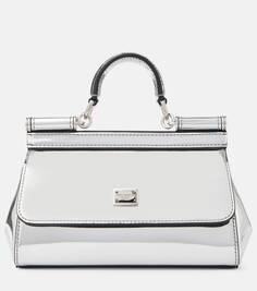 Маленькая кожаная сумка-тоут sicily с зеркалом Dolce&amp;Gabbana, серебро