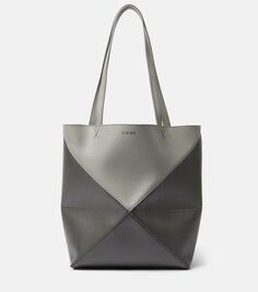 Кожаная сумка-тоут со складками puzzle Loewe, серый