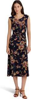 Платье из эластичного джерси с цветочным принтом и закрученной передней частью LAUREN Ralph Lauren, цвет Navy/Tan/Multi