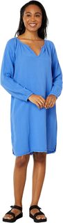 Двухслойное марлевое платье с гофрированными рукавами 3/4 и вырезом под горло Mod-o-doc, цвет Capri Blue