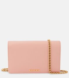 Кожаный кошелек на цепочке с надписью gucci Gucci, розовый