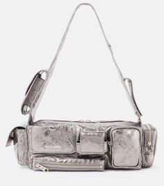 Кожаная сумка через плечо super busy Balenciaga, серебро