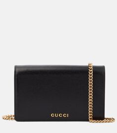 Кожаный кошелек на цепочке с надписью gucci Gucci, черный