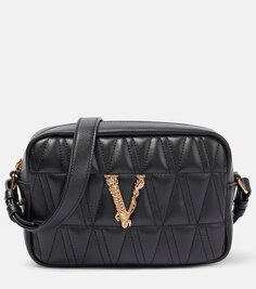 Стеганая кожаная сумка через плечо virtus Versace, черный