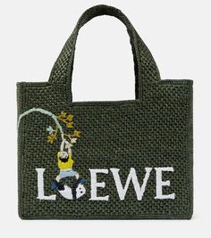 Маленькая сумка-тоут из рафии x suna fujita font Loewe, зеленый