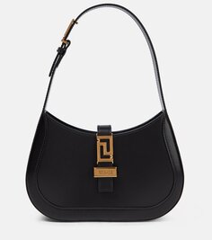 Маленькая кожаная сумка-тоут greca в стиле богини Versace, черный