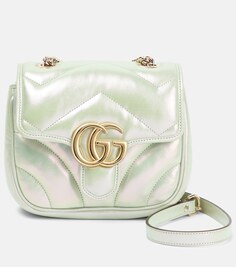 Миниатюрная кожаная сумка на плечо gg marmont Gucci, зеленый