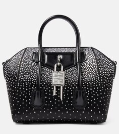 Миниатюрная кожаная сумка-тоут antigona с декором Givenchy, черный