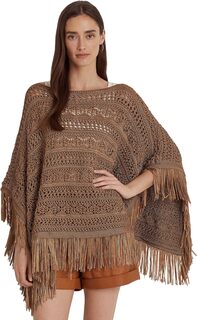 Пончо Fringe-Trim Pointelle-Knit Poncho LAUREN Ralph Lauren, цвет New Bronze