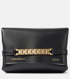 Миниатюрная кожаная сумка на плечо с цепочкой Victoria Beckham, черный