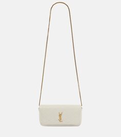 Стеганый кожаный клатч для телефона gaby Saint Laurent, белый