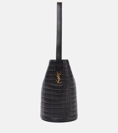 Стеганая кожаная сумка-ведро cecile среднего размера Saint Laurent, черный
