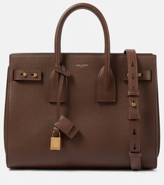 Маленькая кожаная сумка-тоут sac de jour Saint Laurent, коричневый