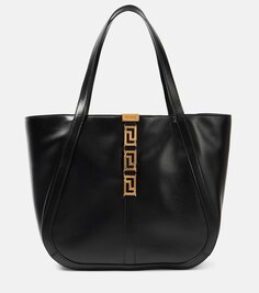 Большая кожаная сумка-тоут greca в стиле богини Versace, черный