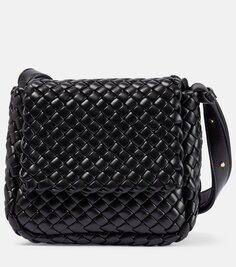 Миниатюрная кожаная сумка через плечо cobble Bottega Veneta, черный