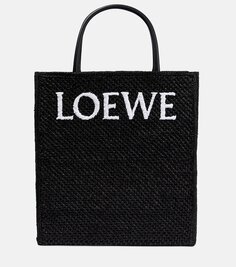 Сумка-тоут из рафии с кожаной отделкой и логотипом Loewe, черный