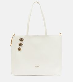 Большая кожаная сумка-шоппер emblème Balmain, белый