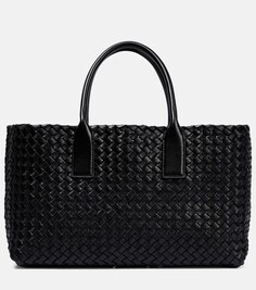 Маленькая кожаная сумка-тоут cabat Bottega Veneta, черный