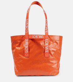 Кожаная сумка-шоппер с логотипом Loewe, апельсин