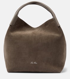 Замшевая большая сумка-тоут bale среднего размера Loro Piana, коричневый