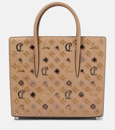 Кожаная сумка-тоут paloma среднего размера с украшением Christian Louboutin, бежевый
